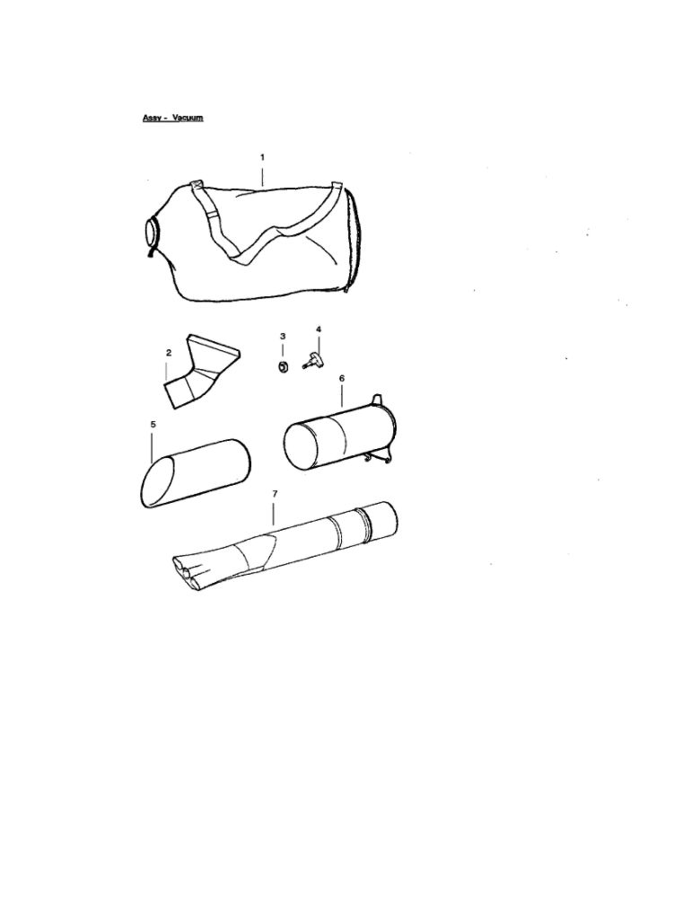 Bag And Tube Assembly Diagram and Parts List for WT200 Type 1 Weed Eater Leaf Blower / Vacuum